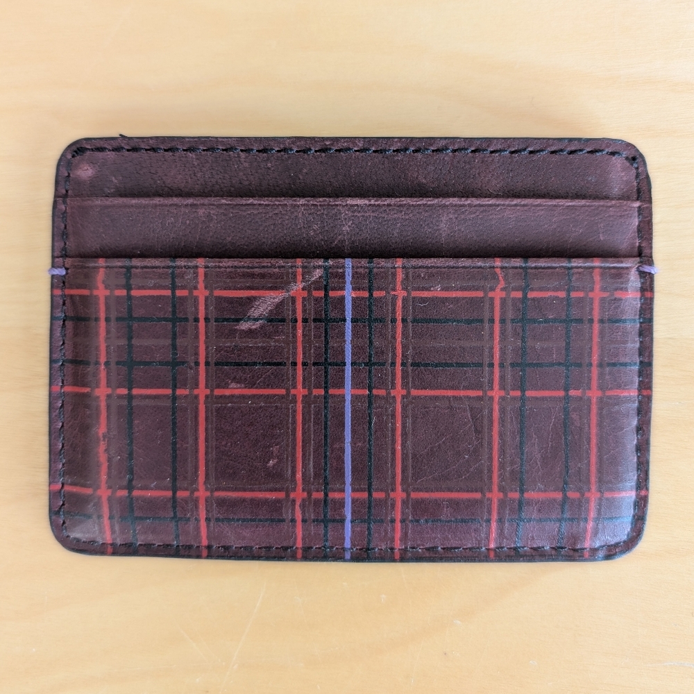 Fossil | Leather Bronson Card Case, Maroon w Red & Purple Stripes